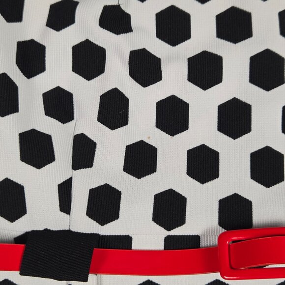 Connected Apparel Black White Honeycomb Sheath Dress Red Belt Geometric‎ 14 - Picture 10 of 12